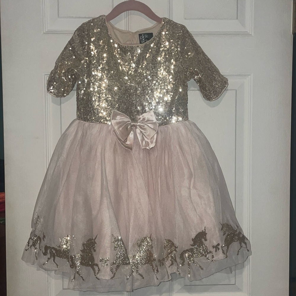 Gold- Unicorn trimmed Girls Dress